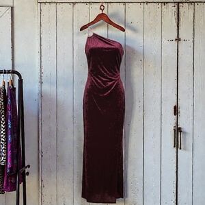 Crystal One Shoulder Crushed Velvet Gown